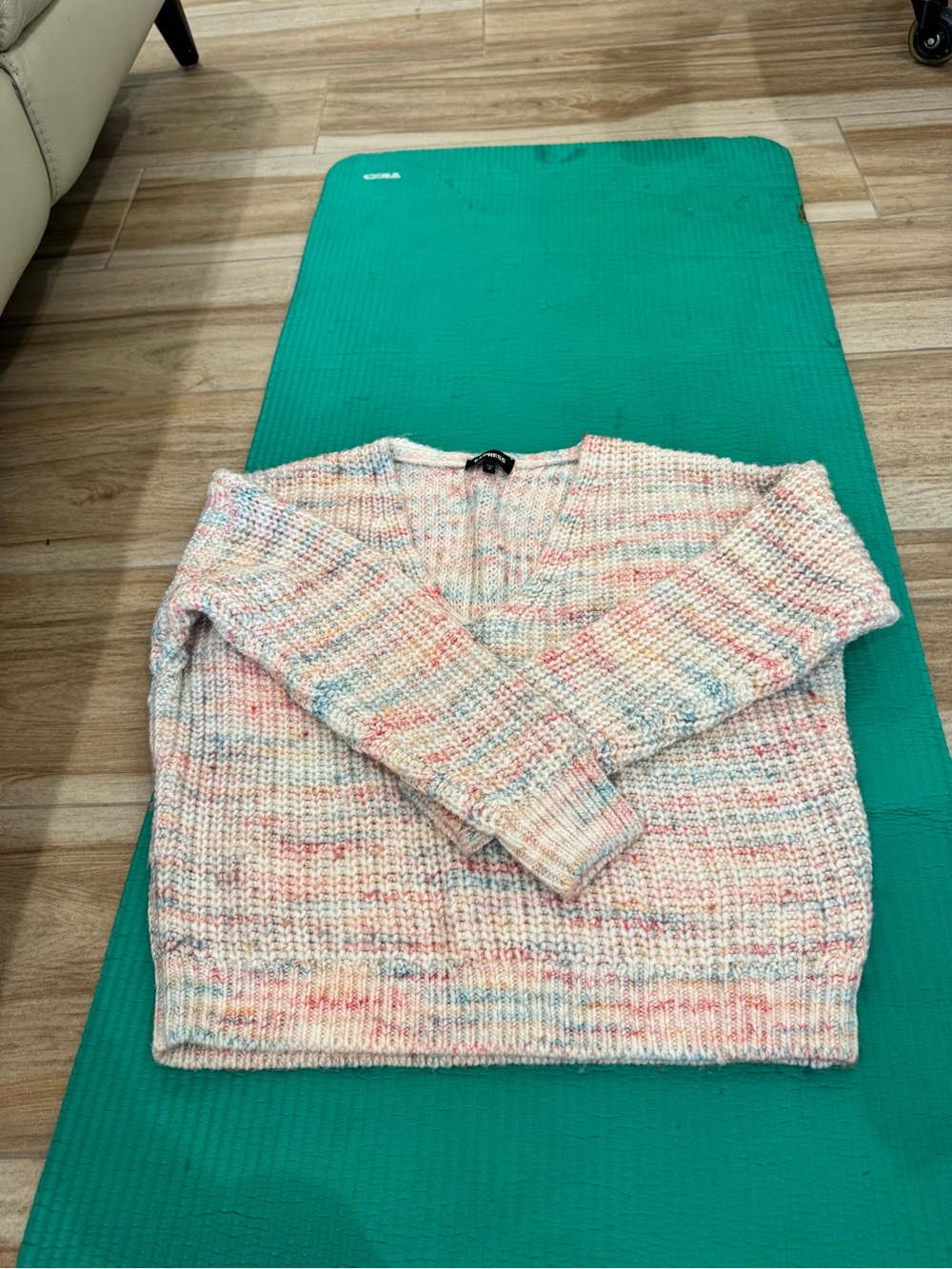 Express Pastel Speckled V-Neck Sweater - Pink, Blue, Cream